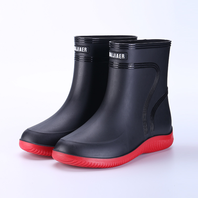 Wholesale Fashion PVC Warm Unisex Anti-slip Rain Boots Wear-resistant Medium Height Kitchen Shoes Black Fishing Boots