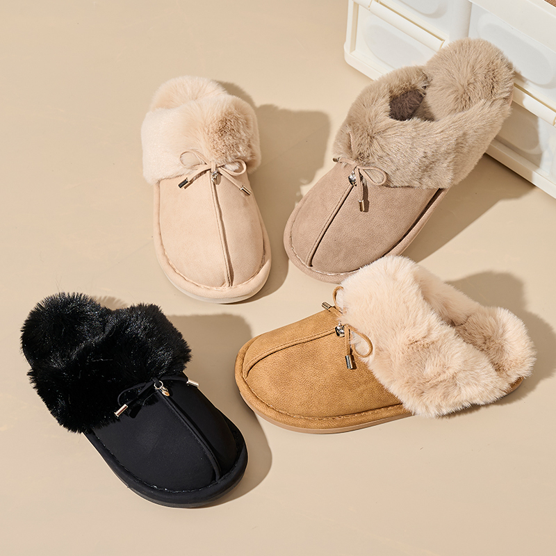 Winter Fashion Home Life Luxury Comfort Warm Plush Camel Faux Suede Closed Toe Home Slippers ODM Supply
