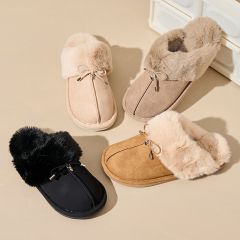 Winter Fashion Home Life Luxury Comfort Warm Plush Camel Faux Suede Closed Toe Home Slippers ODM Supply