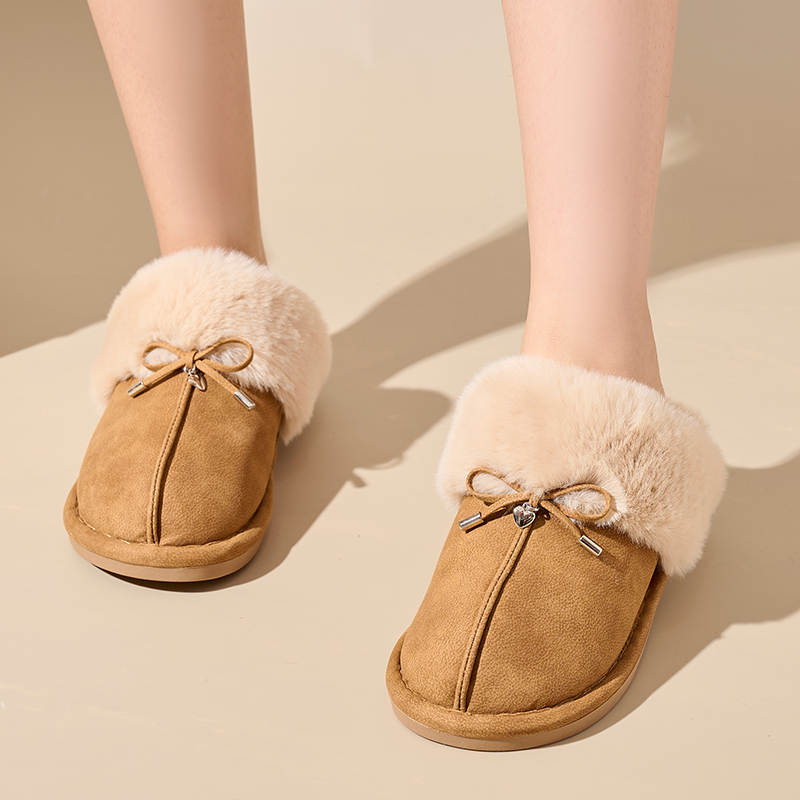 Winter Fashion Home Life Luxury Comfort Warm Plush Camel Faux Suede Closed Toe Home Slippers ODM Supply