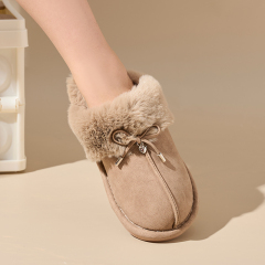 Winter Fashion Home Life Luxury Comfort Warm Plush Camel Faux Suede Closed Toe Home Slippers ODM Supply