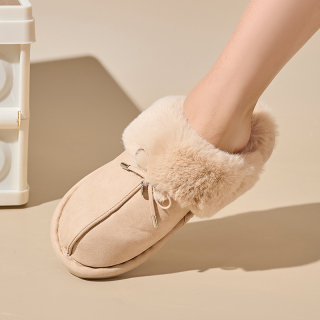 Winter Fashion Home Life Luxury Comfort Warm Plush Camel Faux Suede Closed Toe Home Slippers ODM Supply