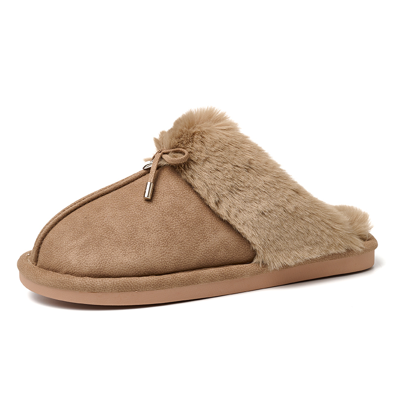 Winter Fashion Home Life Luxury Comfort Warm Plush Camel Faux Suede Closed Toe Home Slippers ODM Supply