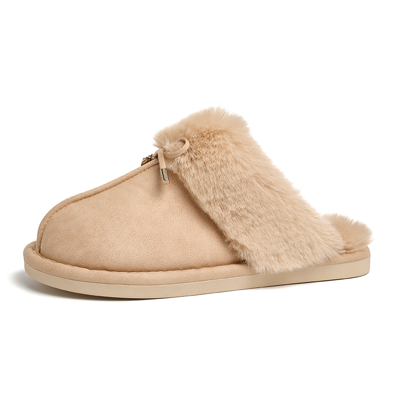 Winter Fashion Home Life Luxury Comfort Warm Plush Camel Faux Suede Closed Toe Home Slippers ODM Supply