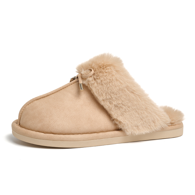 Winter Fashion Home Life Luxury Comfort Warm Plush Camel Faux Suede Closed Toe Home Slippers ODM Supply