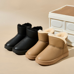 Winter New Trend Fashion Warm Short Boots Outdoor Lychee Leather Casual Ankle Flats One Fur Snow Boots For Women