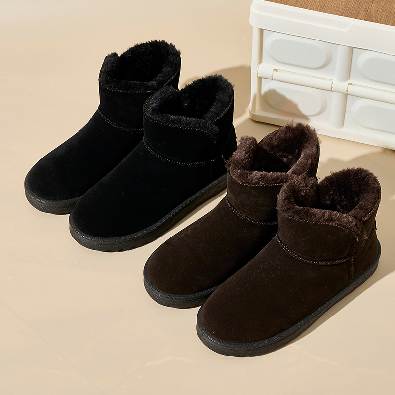 Wholesale Custom Men's Winter Outdoor Shoes Waterproof Dark Faux Suede Warm Plush Round Toe Snow Boots For Men