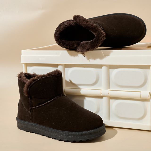 Wholesale Custom Men's Winter Outdoor Shoes Waterproof Dark Faux Suede Warm Plush Round Toe Snow Boots For Men