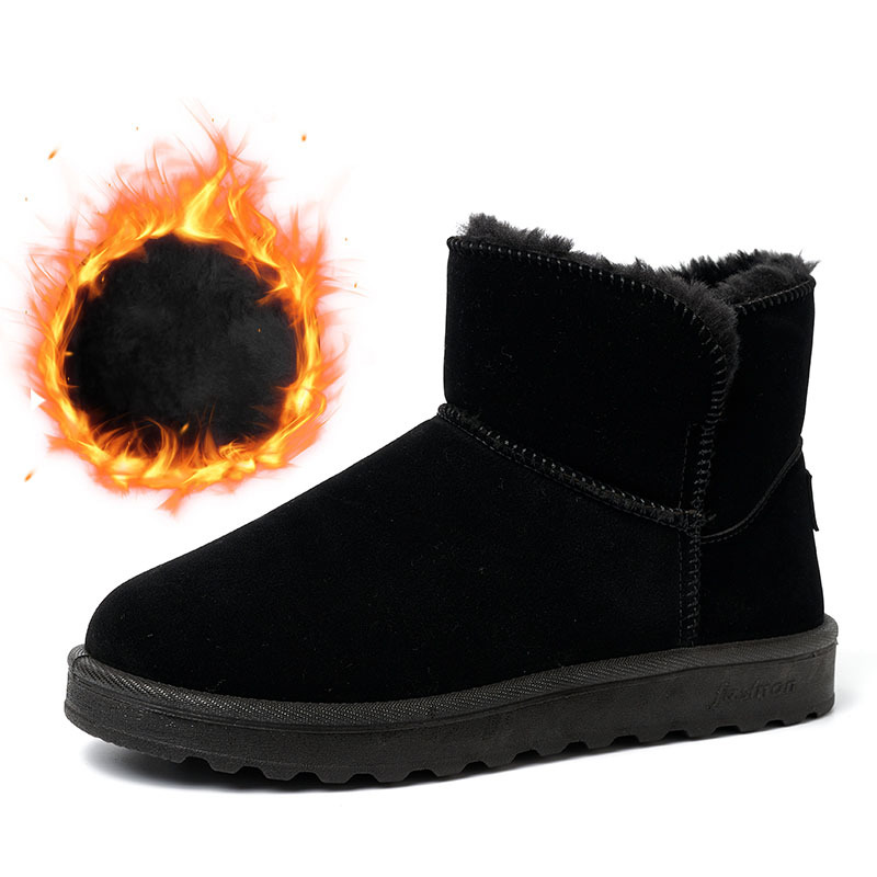 Wholesale Custom Men's Winter Outdoor Shoes Waterproof Dark Faux Suede Warm Plush Round Toe Snow Boots For Men