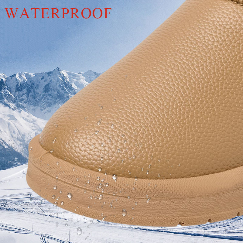 Winter New Trend Fashion Warm Short Boots Outdoor Lychee Leather Casual Ankle Flats One Fur Snow Boots For Women