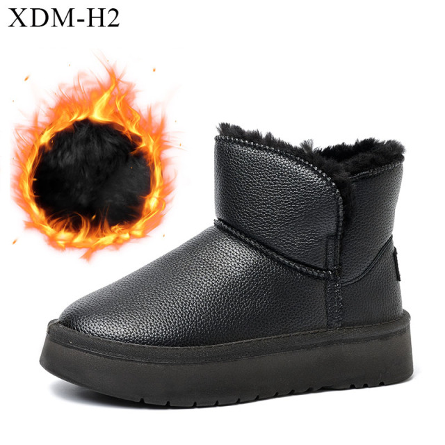 Winter New Trend Fashion Warm Short Boots Outdoor Lychee Leather Casual Ankle Flats One Fur Snow Boots For Women