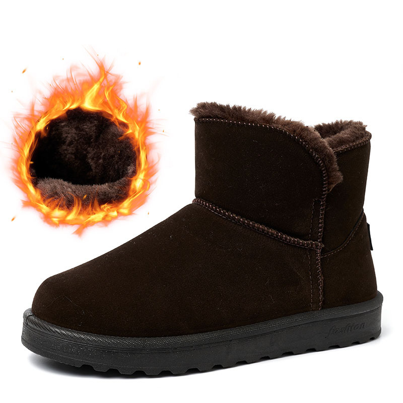 Wholesale Custom Men's Winter Outdoor Shoes Waterproof Dark Faux Suede Warm Plush Round Toe Snow Boots For Men