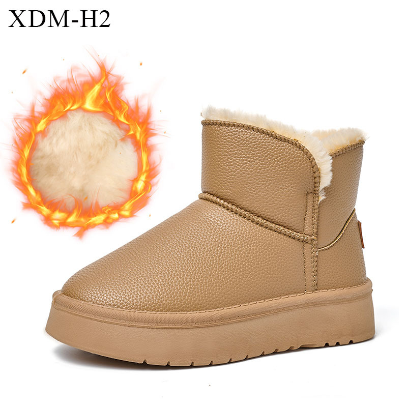 Winter New Trend Fashion Warm Short Boots Outdoor Lychee Leather Casual Ankle Flats One Fur Snow Boots For Women