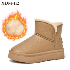 Winter New Trend Fashion Warm Short Boots Outdoor Lychee Leather Casual Ankle Flats One Fur Snow Boots For Women