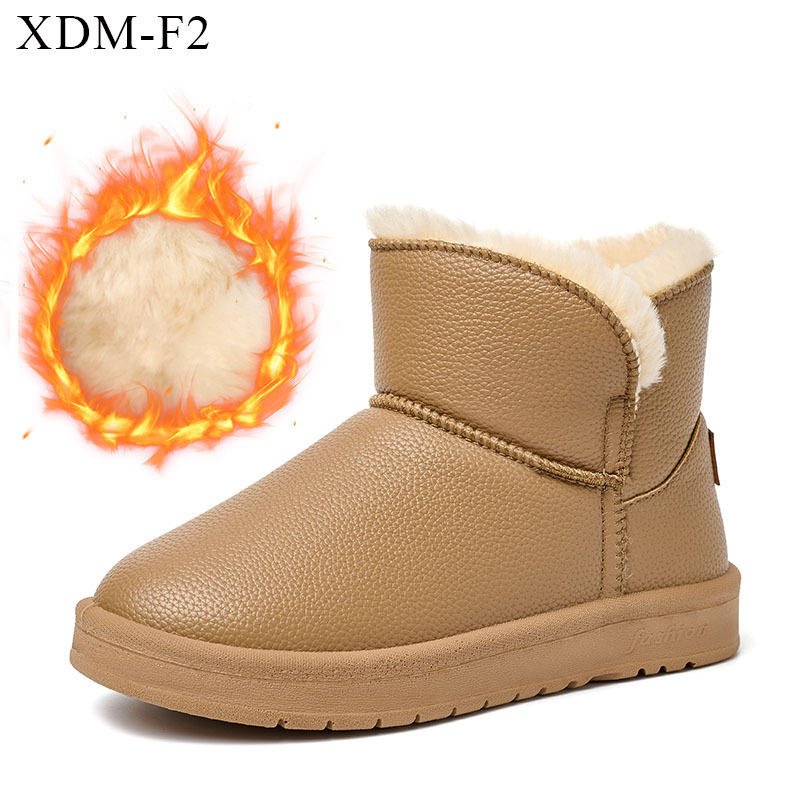 Winter New Trend Fashion Warm Short Boots Outdoor Lychee Leather Casual Ankle Flats One Fur Snow Boots For Women
