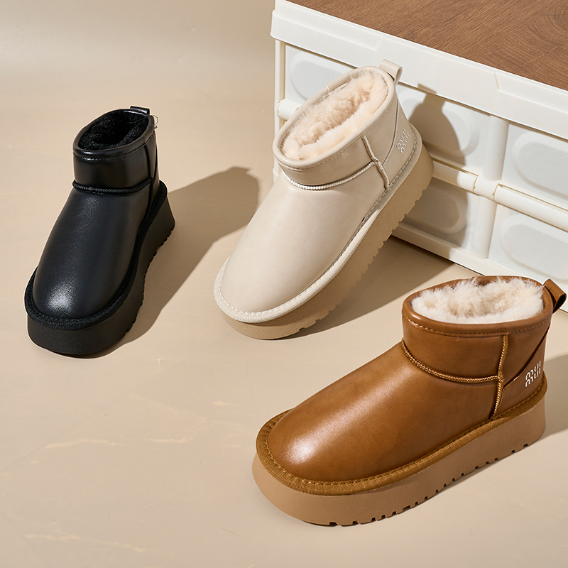 Manufacturers Direct Sales Of New Winter Snow Boots Wholesale Smooth Leather Thickened Plush Inner Snow Boots For Women
