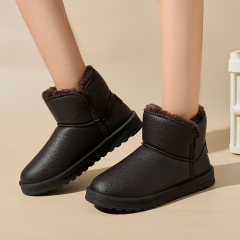 Wholesale Manufacturers Direct Sales Winter Outdoor Dark Imitation Leather Artificial Plush Strip Flat Snow Boots For Men