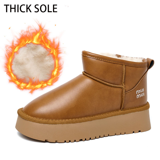 Manufacturers Direct Sales Of New Winter Snow Boots Wholesale Smooth Leather Thickened Plush Inner Snow Boots For Women
