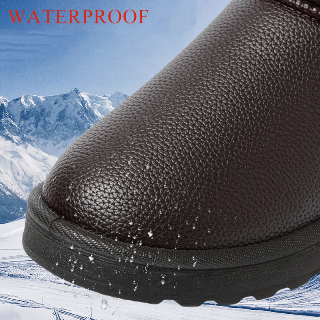 Wholesale Manufacturers Direct Sales Winter Outdoor Dark Imitation Leather Artificial Plush Strip Flat Snow Boots For Men
