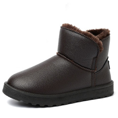 Wholesale Manufacturers Direct Sales Winter Outdoor Dark Imitation Leather Artificial Plush Strip Flat Snow Boots For Men