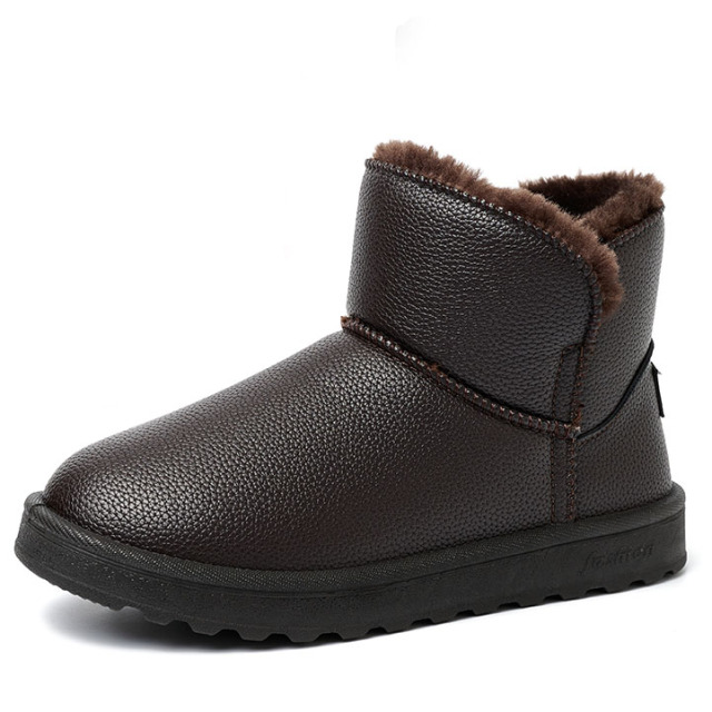 Wholesale Manufacturers Direct Sales Winter Outdoor Dark Imitation Leather Artificial Plush Strip Flat Snow Boots For Men