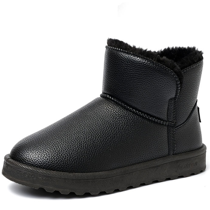 Wholesale Manufacturers Direct Sales Winter Outdoor Dark Imitation Leather Artificial Plush Strip Flat Women Snow Boots