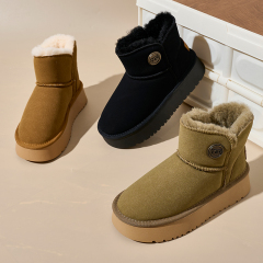 Bairuilun Source Manufacturers Wholesale Warm Plush Winter Boots Waterproof Suede Leather Upper Snow Boots For Women