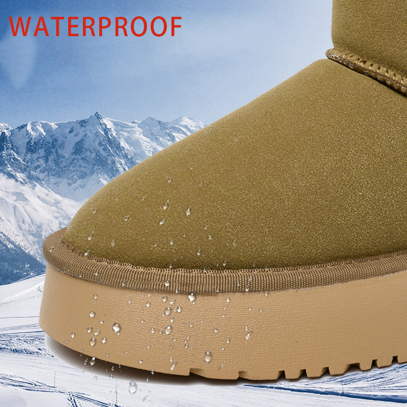 Bairuilun Fashion Outdoor Women Winter Boots Thickend Plush Lining Suede Leather Upper Flat Snow Boots For Women