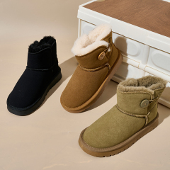 Bairuilun Fashion Outdoor Women Winter Boots Thickend Plush Lining Suede Leather Upper Flat Snow Boots For Women