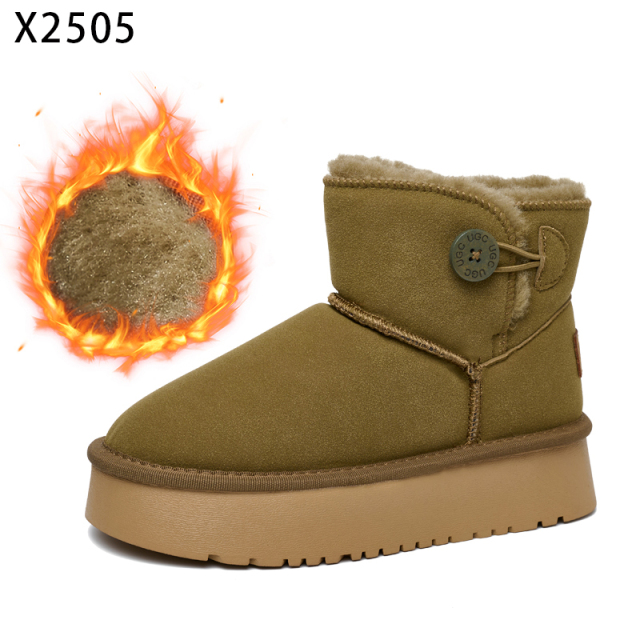 Bairuilun Fashion Outdoor Women Winter Boots Thickend Plush Lining Suede Leather Upper Flat Snow Boots For Women