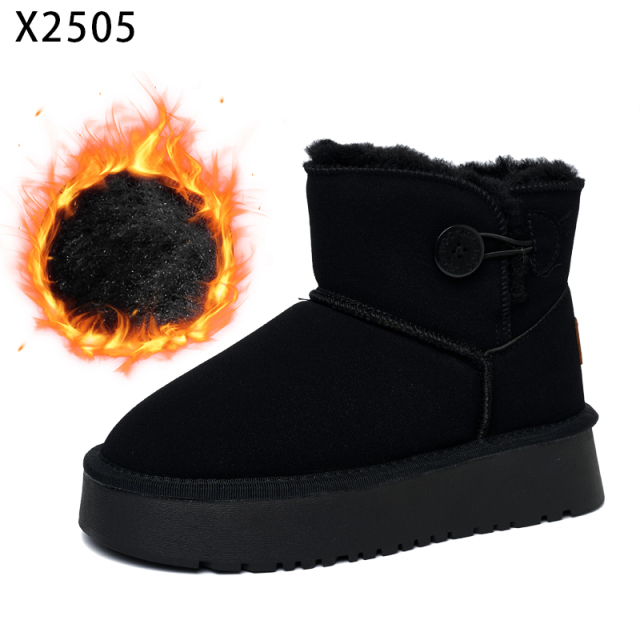 Bairuilun Fashion Outdoor Women Winter Boots Thickend Plush Lining Suede Leather Upper Flat Snow Boots For Women