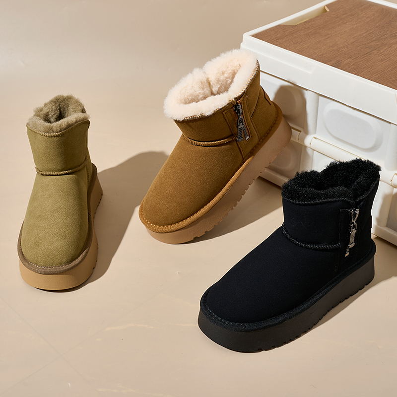 Bairuilun Winter Outdoor Footwear Wholesale Cotton-thickened Lining Faux Suede Upper Flat Snow Boots For Women