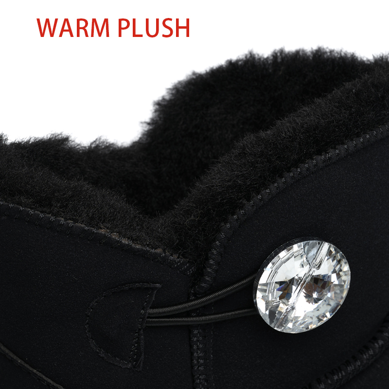 Bairuilun Wholesale Warm Winter Shoes Diamond Button Suede Upper Waterproof Short Fur Snow Boots For Women