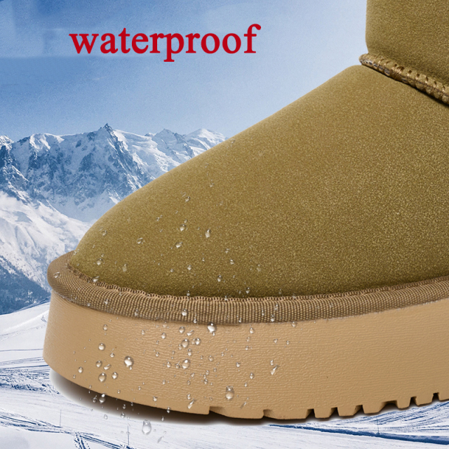Bairuilun Winter Outdoor Footwear Wholesale Cotton-thickened Lining Faux Suede Upper Flat Snow Boots For Women