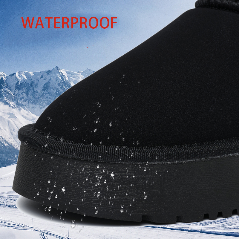 Bairuilun Wholesale Warm Winter Shoes Diamond Button Suede Upper Waterproof Short Fur Snow Boots For Women