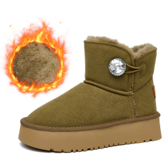 Bairuilun Wholesale Warm Winter Shoes Diamond Button Suede Upper Waterproof Short Fur Snow Boots For Women