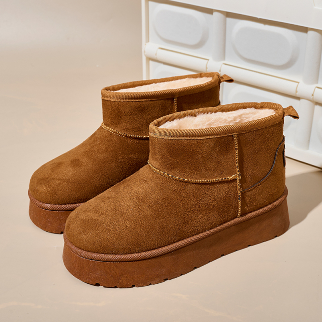 Bairuilun New Design Fur Integrated Snow Boots Waterproof Non-slip Winter Outdoor Faux Suede Snow Boots For Women