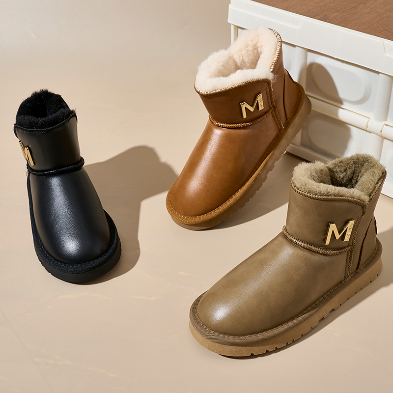 Bairuilun Winter Outdoor Warm Plush Cozy Cotton Shoes Waterproof Smooth Pu Leather Eva Platform Snow Boots For Women