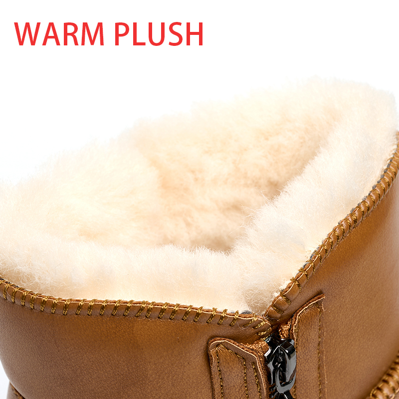 Bairuilun Round Head Fur In One Snow Boots Waterproof Leather Upper Side Zipper Warm Women Snow Boots With Plush Lining
