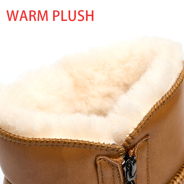 Bairuilun Round Head Fur In One Snow Boots Waterproof Leather Upper Side Zipper Warm Women Snow Boots With Plush Lining
