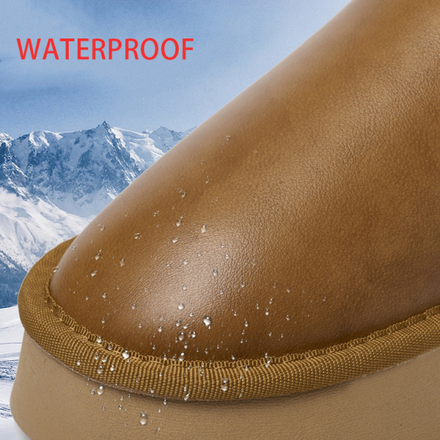 Bairuilun Round Head Fur In One Snow Boots Waterproof Leather Upper Side Zipper Warm Women Snow Boots With Plush Lining