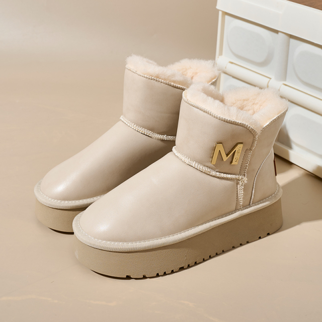 Bairuilun Winter Outdoor Warm Plush Cozy Cotton Shoes Waterproof Smooth Pu Leather Eva Platform Snow Boots For Women