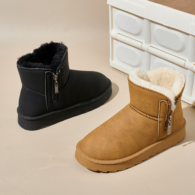 Bairuilun Pu Outsole Non-slip Artificial Leather Winter Shoes Thermal Fluff Lining Snow Boots For Women Ladies