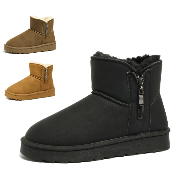 Bairuilun Pu Outsole Non-slip Artificial Leather Winter Shoes Thermal Fluff Lining Snow Boots For Women Ladies