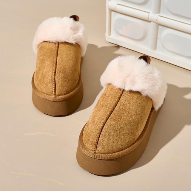 Bairuilun Winter Fluffy Closed Toe Slippers Comfortable And Warm Coral Fleece Slippers With Heel Straps