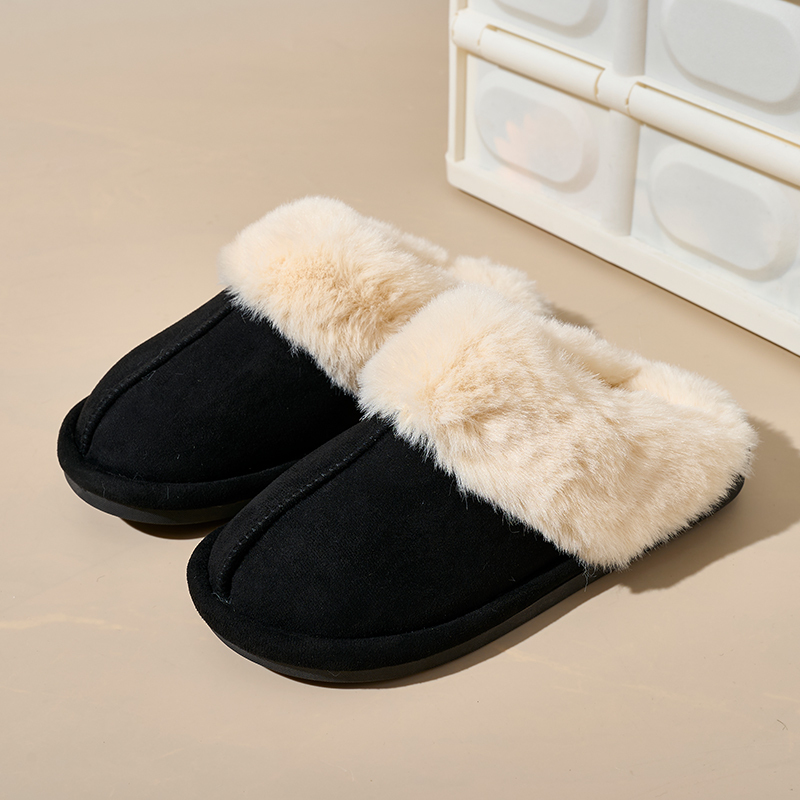 Bairuilun Can Customize Winter Thin-sole Closed Toe Warm Slippers Furry Heating Slip-on Snow Boots For Ladies Girls