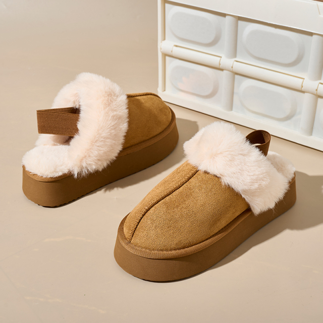 Bairuilun Winter Fluffy Closed Toe Slippers Comfortable And Warm Coral Fleece Slippers With Heel Straps