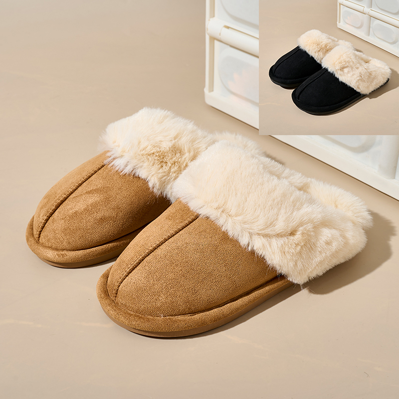 Bairuilun Can Customize Winter Thin-sole Closed Toe Warm Slippers Furry Heating Slip-on Snow Boots For Ladies Girls