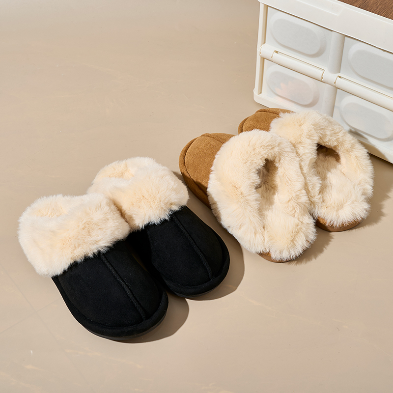 Bairuilun Can Customize Winter Thin-sole Closed Toe Warm Slippers Furry Heating Slip-on Snow Boots For Ladies Girls