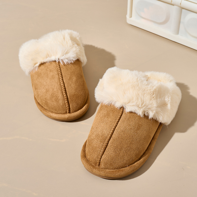 Bairuilun Can Customize Winter Thin-sole Closed Toe Warm Slippers Furry Heating Slip-on Snow Boots For Ladies Girls